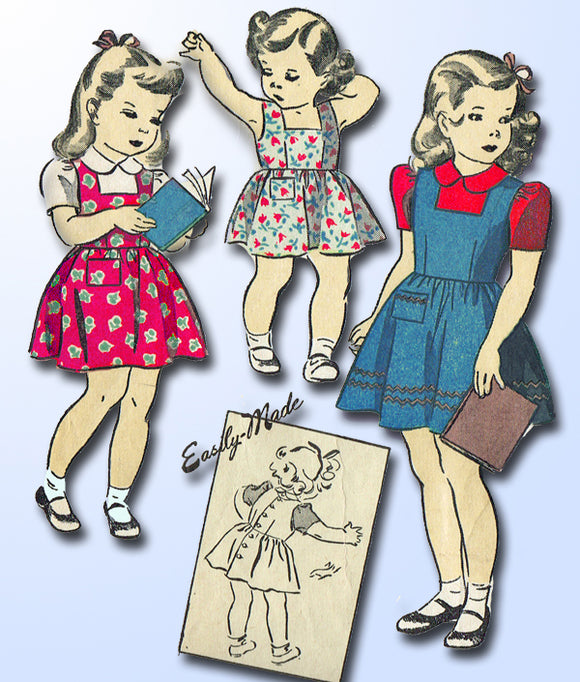 1940s Original Vintage Du Barry Pattern 5732 WWII Toddler Girls Pinafore Dress 4