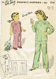 1940s Original Vintage Du Barry Pattern 5744 Easy WWII Little Girls Pajamas Sz 10