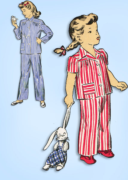 1940s Original Vintage Du Barry Pattern 5744 Easy WWII Toddler Girls Pajamas Sz4