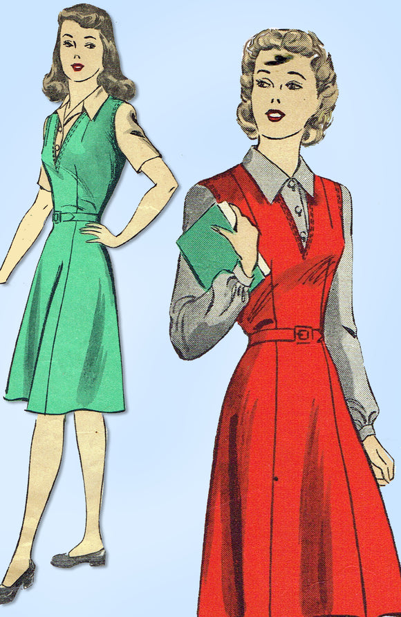 1940s Vintage Du Barry Sewing Pattern 5765 WWII Misses Jumper Dress Size 14 32B