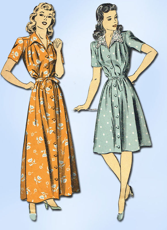 1940s Vintage Du Barry Sewing Pattern 5867 Easy WWII Misses Housecoat Size 14 - Vintage4me2