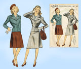 Du Barry 5937: 1940s Stunning WWII Misses Suit Size 32 B Vintage Sewing Pattern