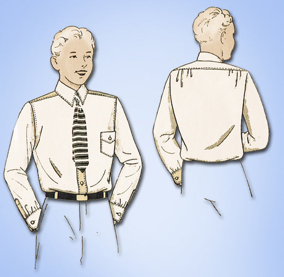 1930s Vintage Du Barry Sewing Pattern 898 Teen Boys Dress Shirt Sz 16 34 Chest