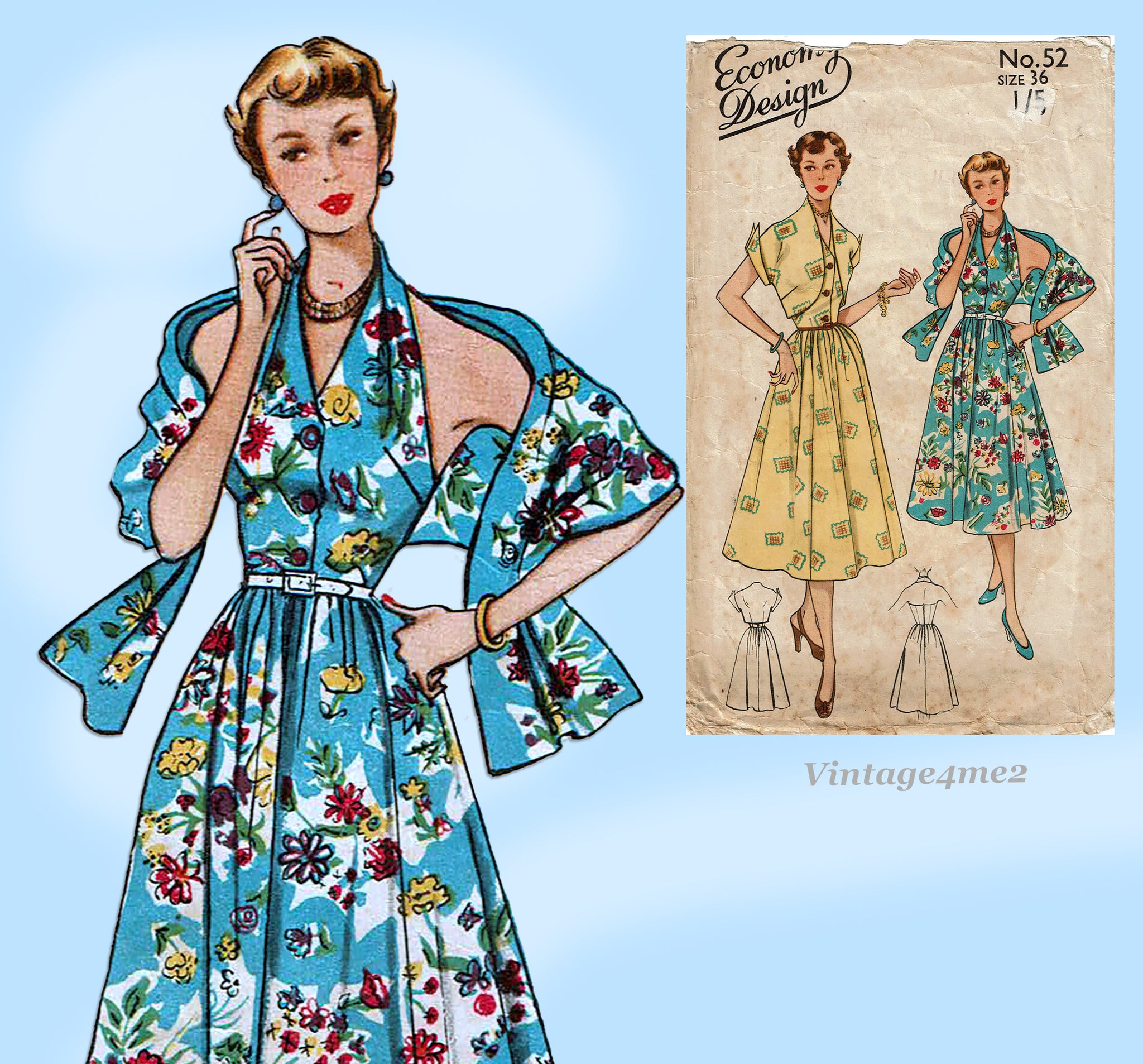 Economy Design 52: 1950s Misses Halter Dress Size 36 Bust Vintage Sewi –  Vintage4me2