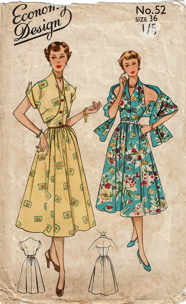 Economy Design 52: 1950s Misses Halter Dress Size 36 Bust Vintage Sewing Pattern