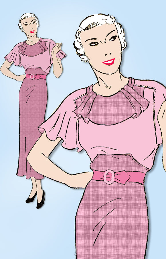 1930s Original Vintage Excella Pattern 4899 Misses Afternoon Dress Size 32 Bust