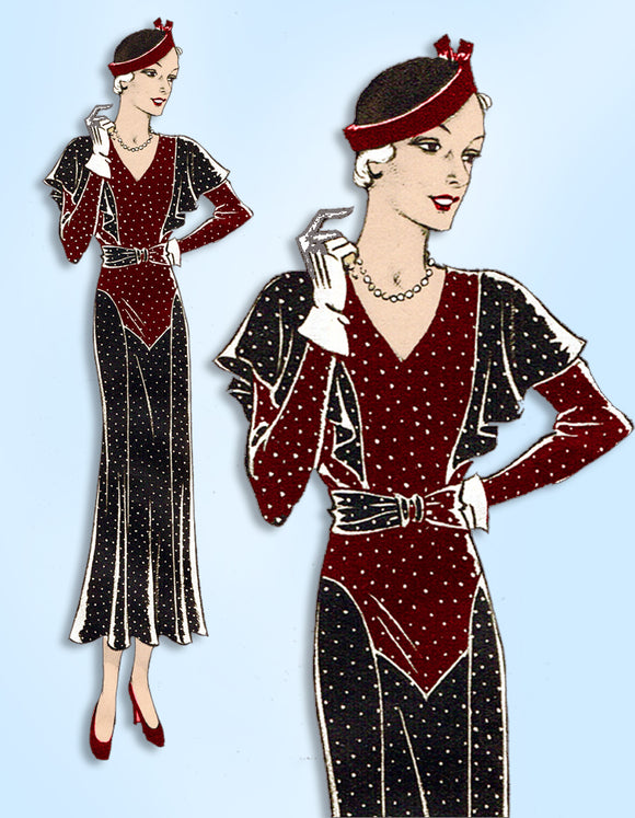 1930s Vintage Excella Sewing Pattern 3760 Uncut Misses Afternoon Dress Size 34 B