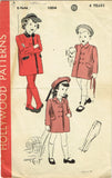 1940s Original Vintage Hollywood Pattern 1004 Toddler Girls WWII Boxy Coat Sz 4
