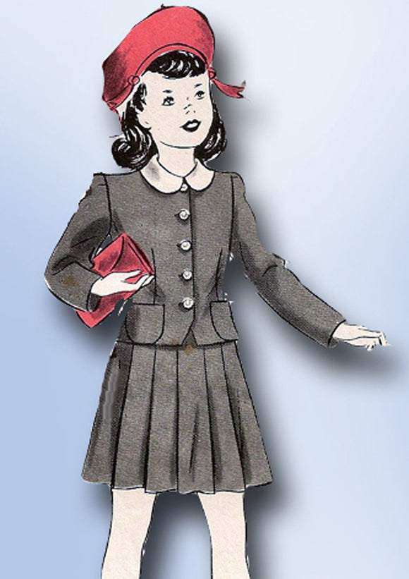 1940s Original Vintage Hollywood Pattern 1054 WWII Girls Two Piece Suit Size 8