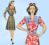 1940s Vintage Hollywood Sewing Pattern 1100 Misses WWII Shirtwaist Dress Sz 32B