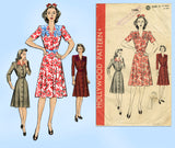 1940s Vintage Hollywood Sewing Pattern 1100 Misses WWII Shirtwaist Dress Sz 32B