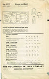 1940s Original Vintage Hollywood Pattern 1117 Uncut Misses WWII Skirt & Blouse