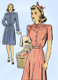 1940s Original Vintage Hollywood Pattern 1136 Uncut WWII Shirtwaist Dress Sz 34B