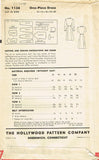 1940s Original Vintage Hollywood Pattern 1136 Uncut WWII Shirtwaist Dress Sz 34B