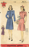 1940s Original Vintage Hollywood Pattern 1136 Uncut WWII Shirtwaist Dress Sz 34B