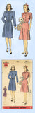 1940s Original Vintage Hollywood Pattern 1136 Uncut WWII Shirtwaist Dress Sz 34B
