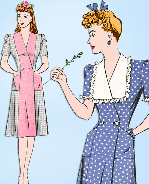 1940s Vintage Hollywood Sewing Pattern 1191 Misses Housecoat or Dress Sz 36 Bust - Vintage4me2
