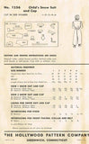1940s Vintage Hollywood Sewing Pattern 1256 Child's Snow Suit & Cap Baby Size 1 - Vintage4me2