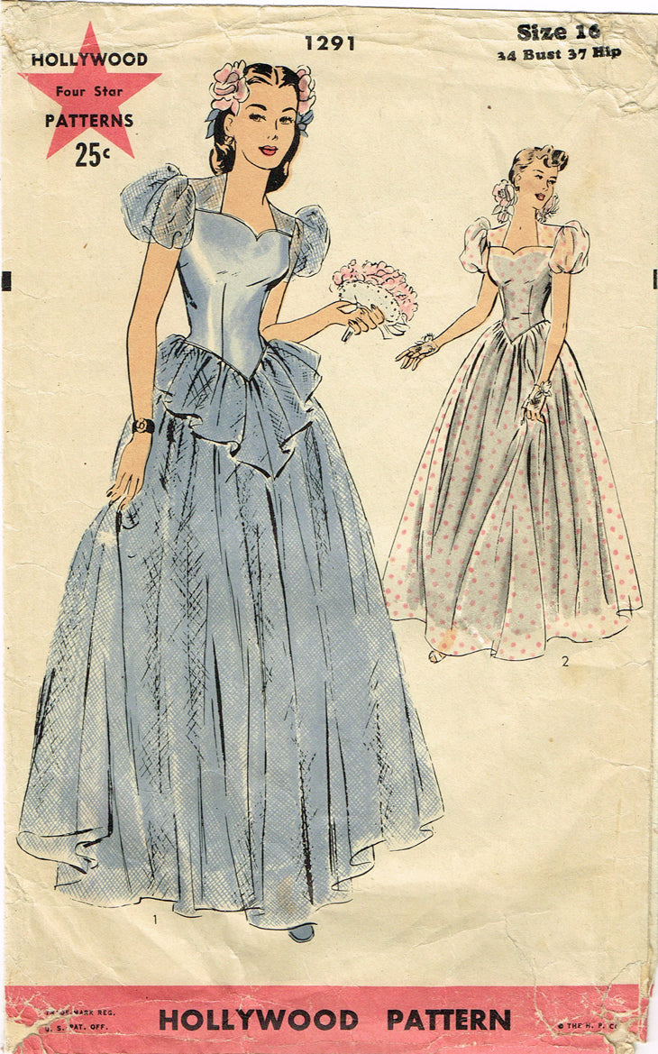 1940s Original Vintage Hollywood Pattern 1291 WWII Evening Gown Sz 34B –  Vintage4me2