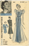Hollywood 1297: 1930s Rare Plus Size Dinner Dress Sz 40 B Vintage Sewing Pattern