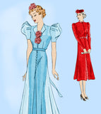 Hollywood 1297: 1930s Rare Plus Size Dinner Dress Sz 40 B Vintage Sewing Pattern