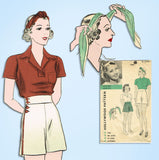 1930s Vintage Hollywood Sewing Pattern 1343 Misses Blouse Shorts & Turban Sz 32B - Vintage4me2