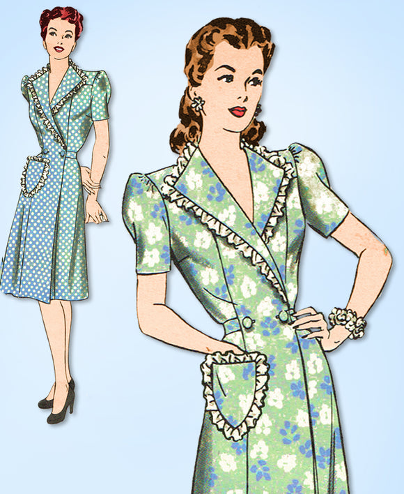 1940s Vintage Hollywood Pattern 1365 Uncut Plus Size Housecoat or Dress 42 Bust