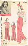 1930s Vintage Hollywood Sewing Pattern 1372 Misses Blouse and Slacks Size 30 B