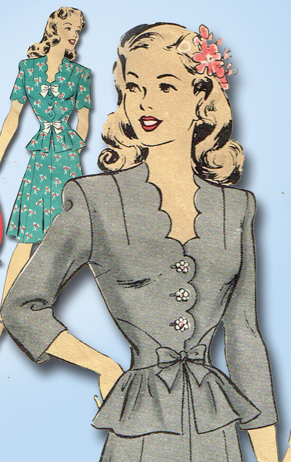 1940s Vintage Hollywood Sewing Pattern 1388 Misses WWII Peplum Suit Size 30 Bust