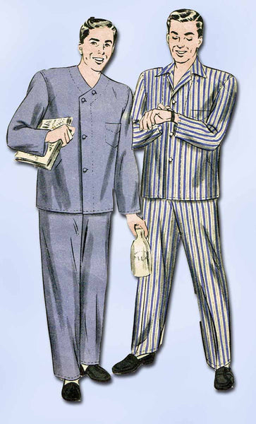 1940s Vintage Hollywood Sewing Pattern 1460 WWII Men's Two Piece Pajamas Sz 36 C - Vintage4me2