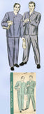 1940s Vintage Hollywood Sewing Pattern 1460 WWII Men's Two Piece Pajamas Sz 36 C - Vintage4me2
