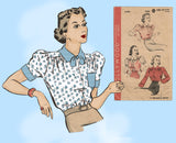 Hollywood 1530: 1940s Charming Misses WWII Blouse Sz 34 B Vintage Sewing Pattern