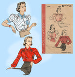 Hollywood 1530: 1940s Charming Misses WWII Blouse Sz 34 B Vintage Sewing Pattern