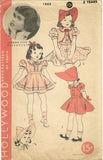 1930s Original Vintage Hollywood Pattern 1563 Toddler Girls Dress & Bonnet Sz 2