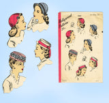 Hollywood 1565: 1930s Uncut Misses WWII Hat Set Sz 22H Vintage Sewing Pattern