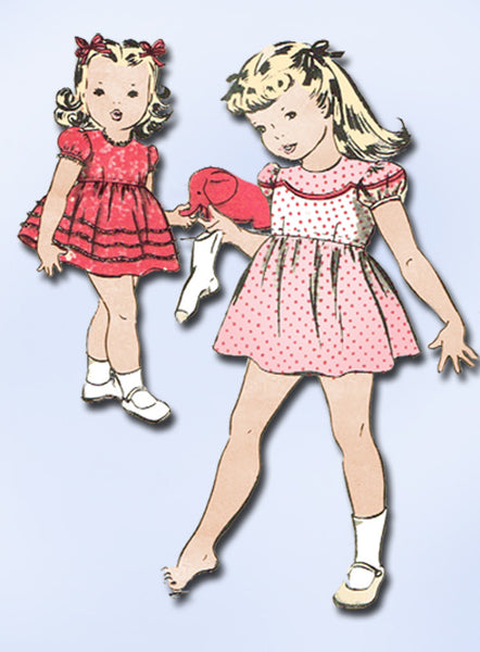 1940s Vintage Hollywood Sewing Pattern 1616 Toddler Girls Scalloped Dress Size 4 - Vintage4me2