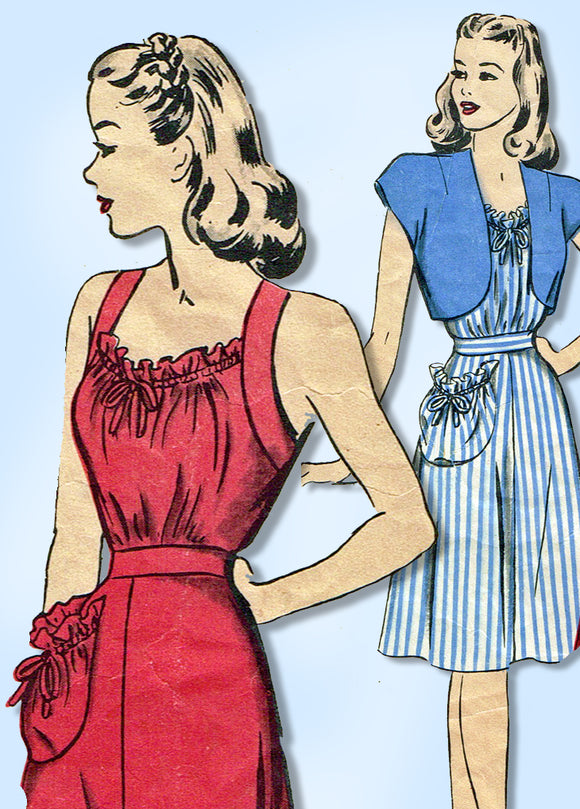 1940s Original Vintage Hollywood Pattern 1623 WWII Misses Sun Dress & Bolero 32B