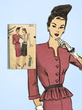 1940s Vintage Hollywood Sewing Pattern 1639 Uncut WWII Misses Peplum Suit Sz 30B