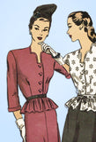 1940s Vintage Hollywood Sewing Pattern 1639 Uncut WWII Misses Peplum Suit Sz 30B