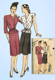 1940s Vintage Hollywood Sewing Pattern 1639 Uncut WWII Misses Peplum Suit Sz 30B