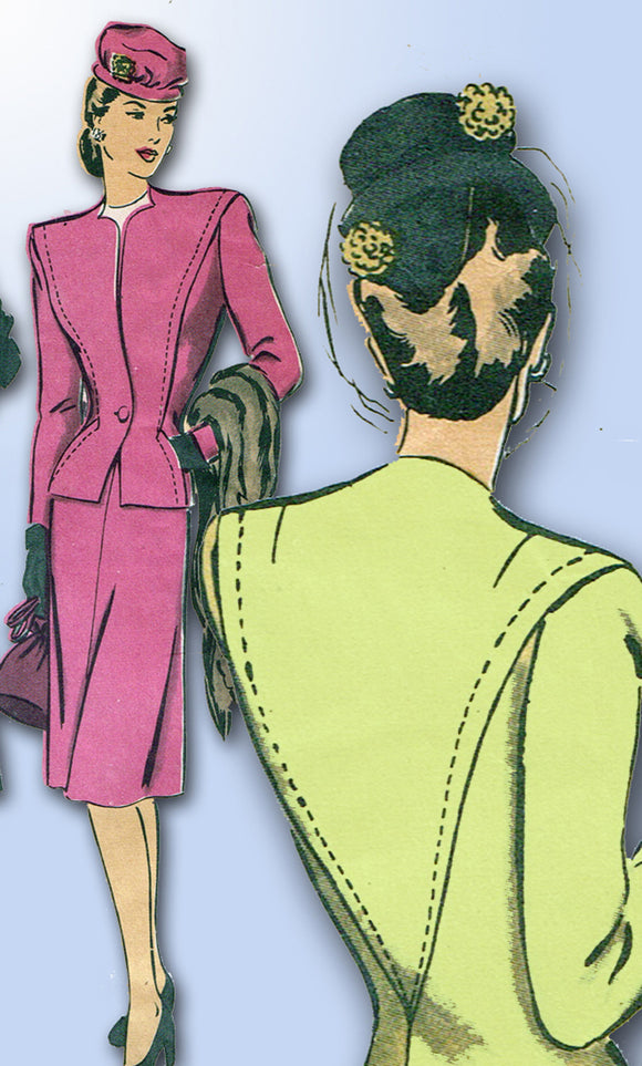 1940s Vintage Hollywood Sewing Pattern 1677 Misses WWII Suit Size 36 Bust