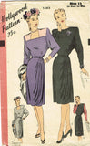 1940s Vintage Hollywood Sewing Pattern 1683 WWII Misses Cocktail Dress Sz 12 30B - Vintage4me2