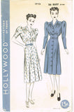 Hollywood 1712: 1930s Lovely Misses Gathered Dress Sz 36B Vintage Sewing Pattern