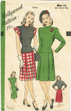 1940s Vintage Hollywood Sewing Pattern 1721 Misses Two Piece Dress Size 32 Bust