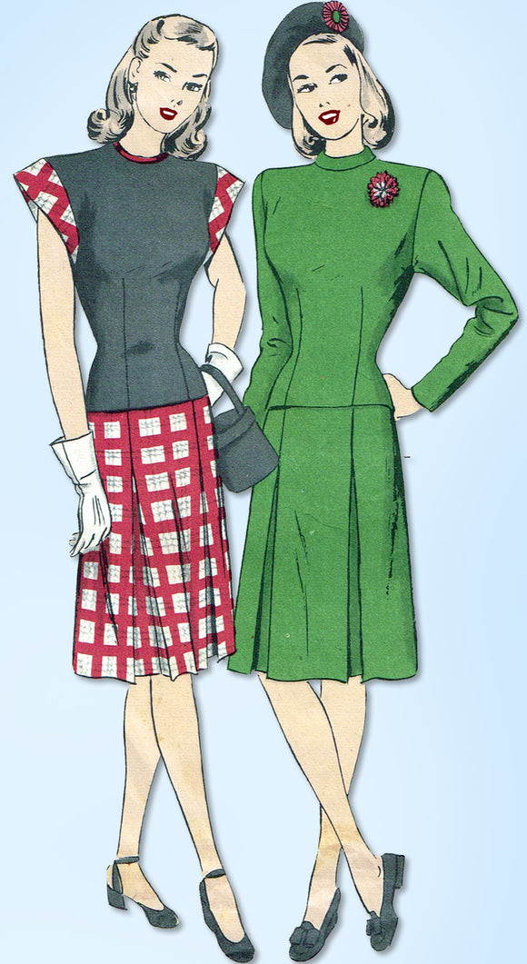 1940s Vintage Hollywood Sewing Pattern 1721 Misses Two Piece Dress Size 32 Bust