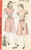 Hollywood 1769: 1940s Misses WWII Keyhole Dress Sz 30 B Vintage Sewing Pattern
