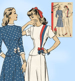 1940s Vintage Hollywood Sewing Pattern 1777 Uncut Misses WWII 2 PC Dress Sz 30 B