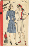 1940s Vintage Hollywood Sewing Pattern 1777 Uncut Misses WWII 2 PC Dress Sz 30 B