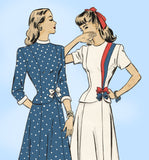 1940s Vintage Hollywood Sewing Pattern 1777 Uncut Misses WWII 2 PC Dress Sz 30 B