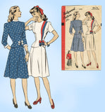 1940s Vintage Hollywood Sewing Pattern 1777 Uncut Misses WWII 2 PC Dress Sz 30 B